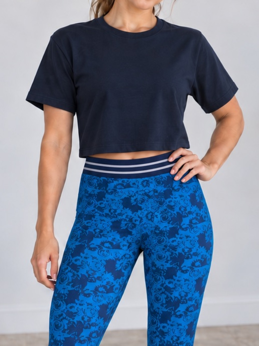 H&M Navy Cropped Tee with Short Sleeves